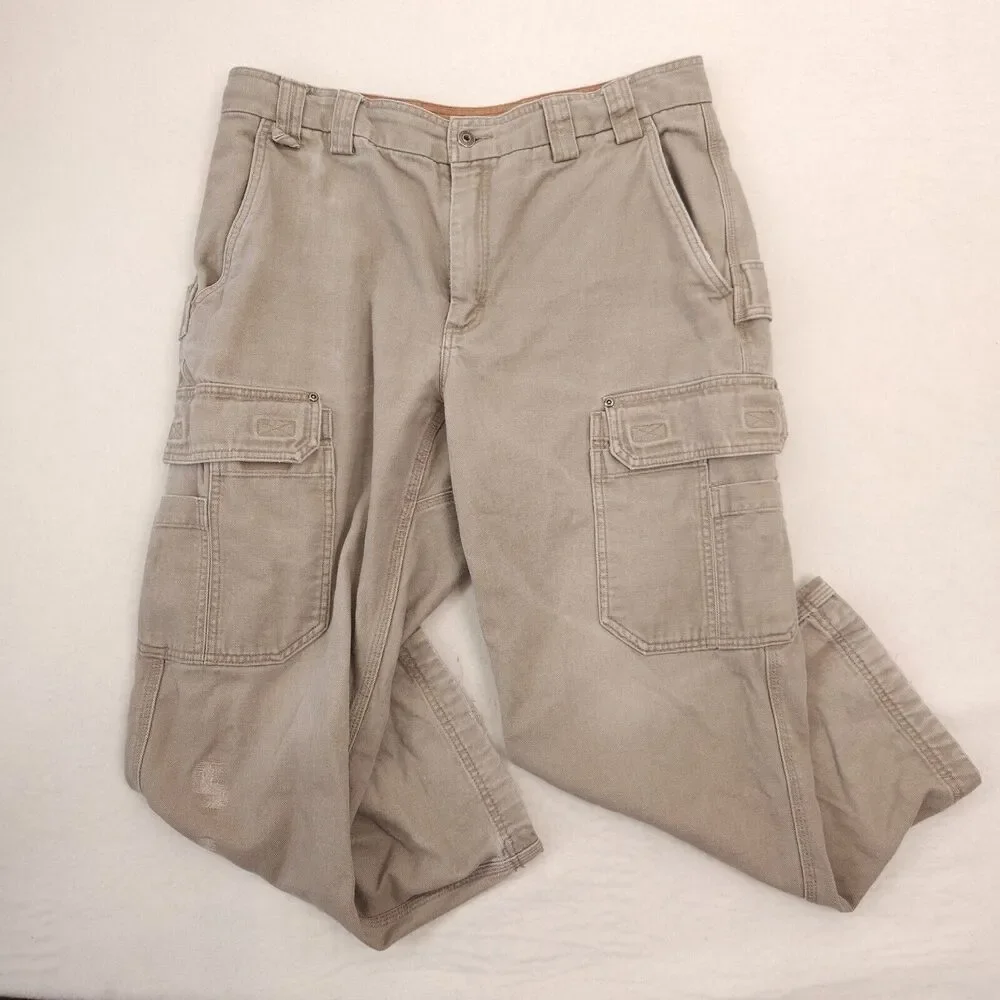 Duluth Trading Co Mens‎ Cargo Pants 36x28 Tan Heavy Duty Workwear Outdoor